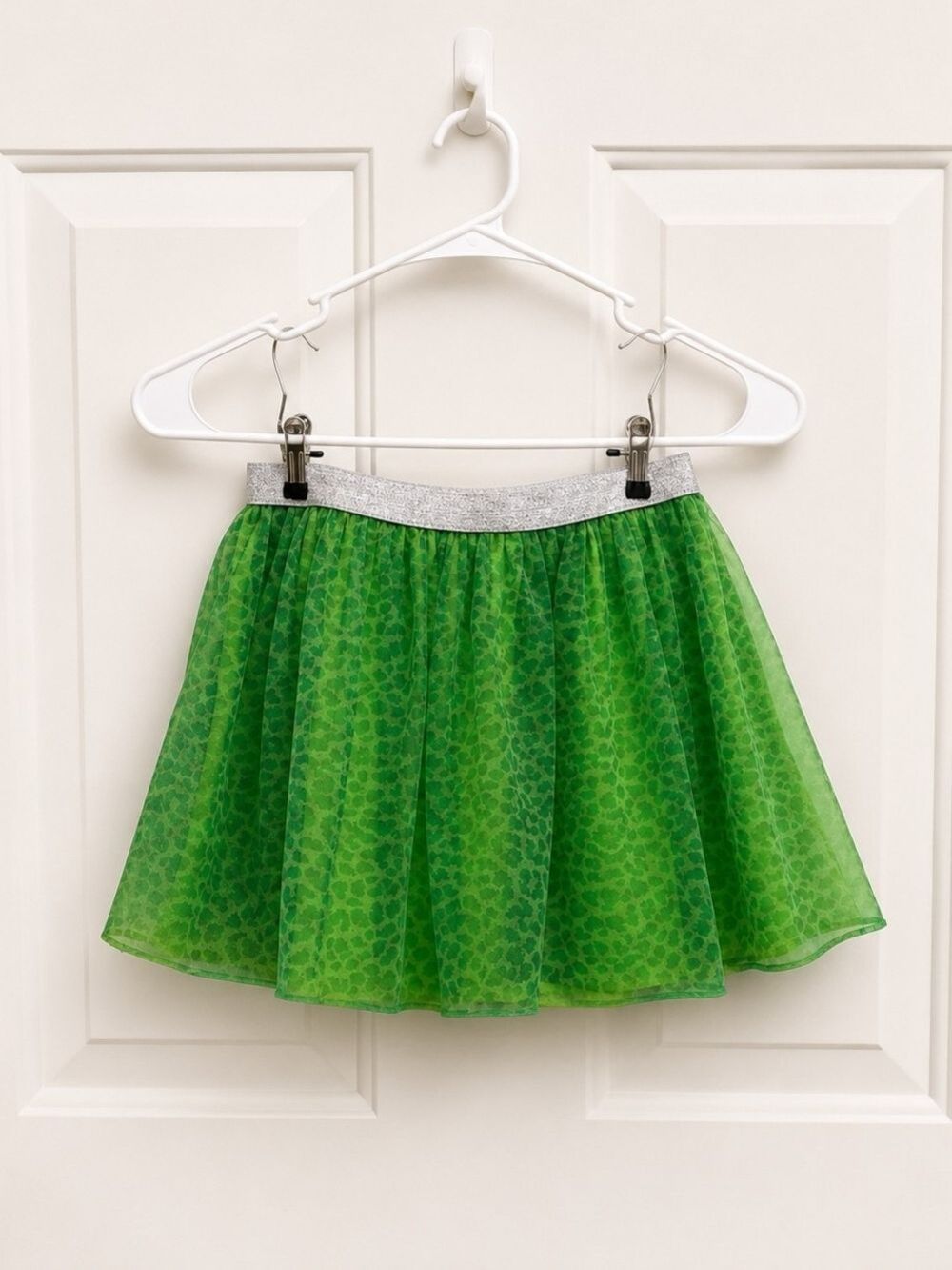 Girls Green Tulle Skirt Silver Elastic Waistband - Picture 3 of 6